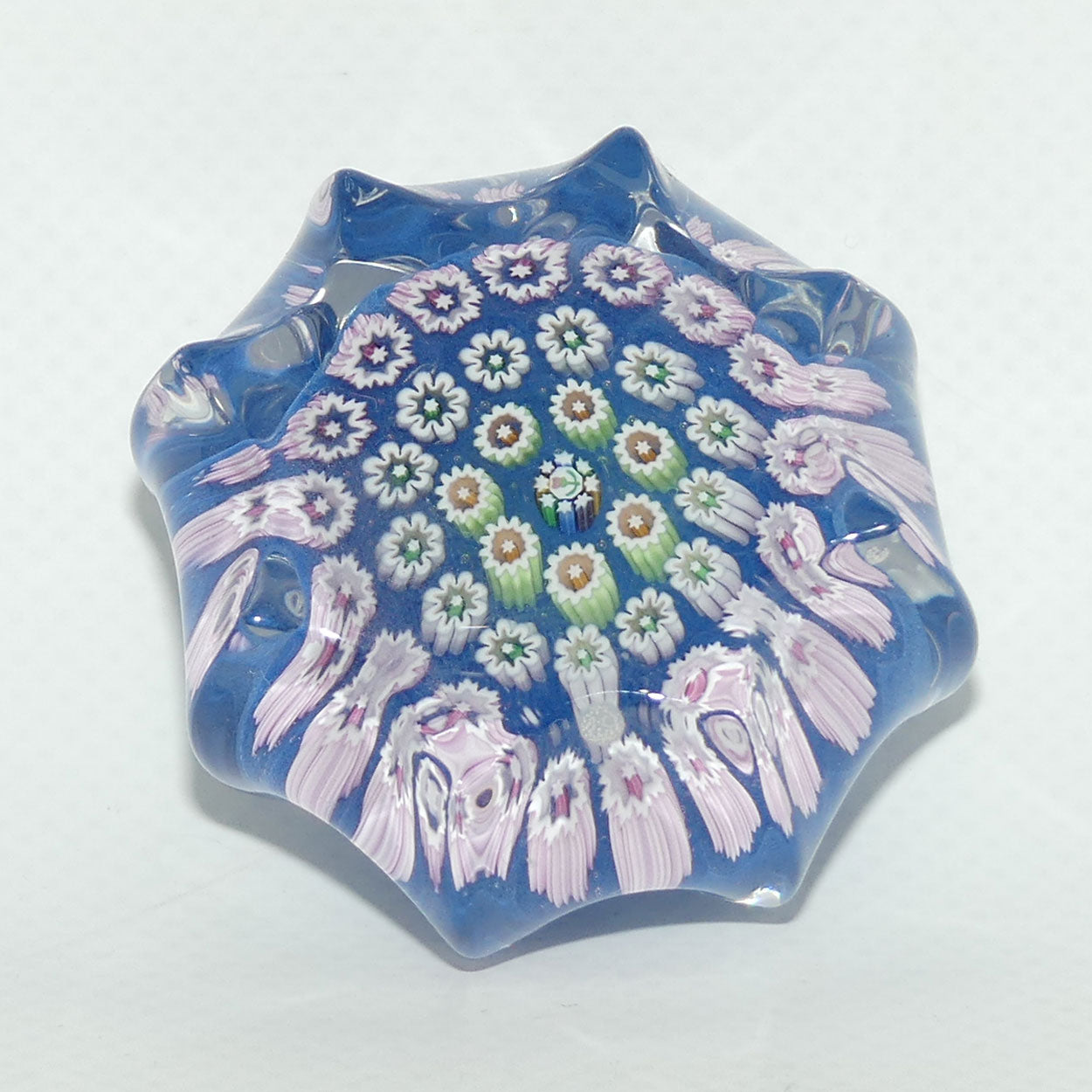 John Deacons Scotland Millefiori Concentric miniature paperweight | Star | Lapis Lazuli