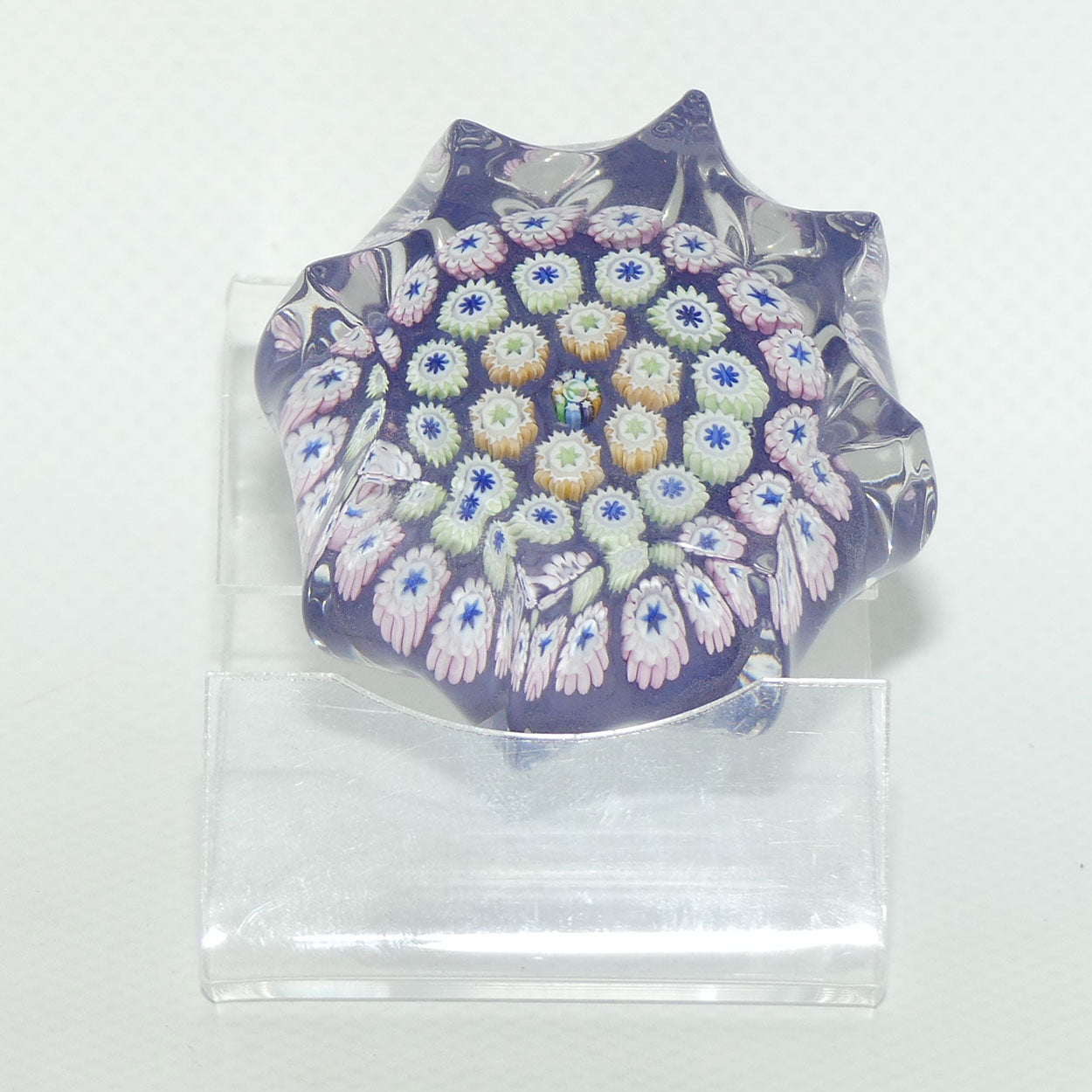 John Deacons Scotland Millefiori Concentric miniature paperweight | Star | Purple