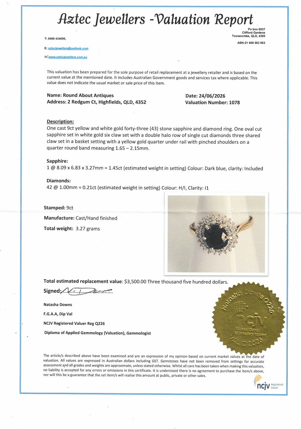 9ct Yellow and White Gold Blue Sapphire and 42 Diamond Dress Ring | Valued $3500
