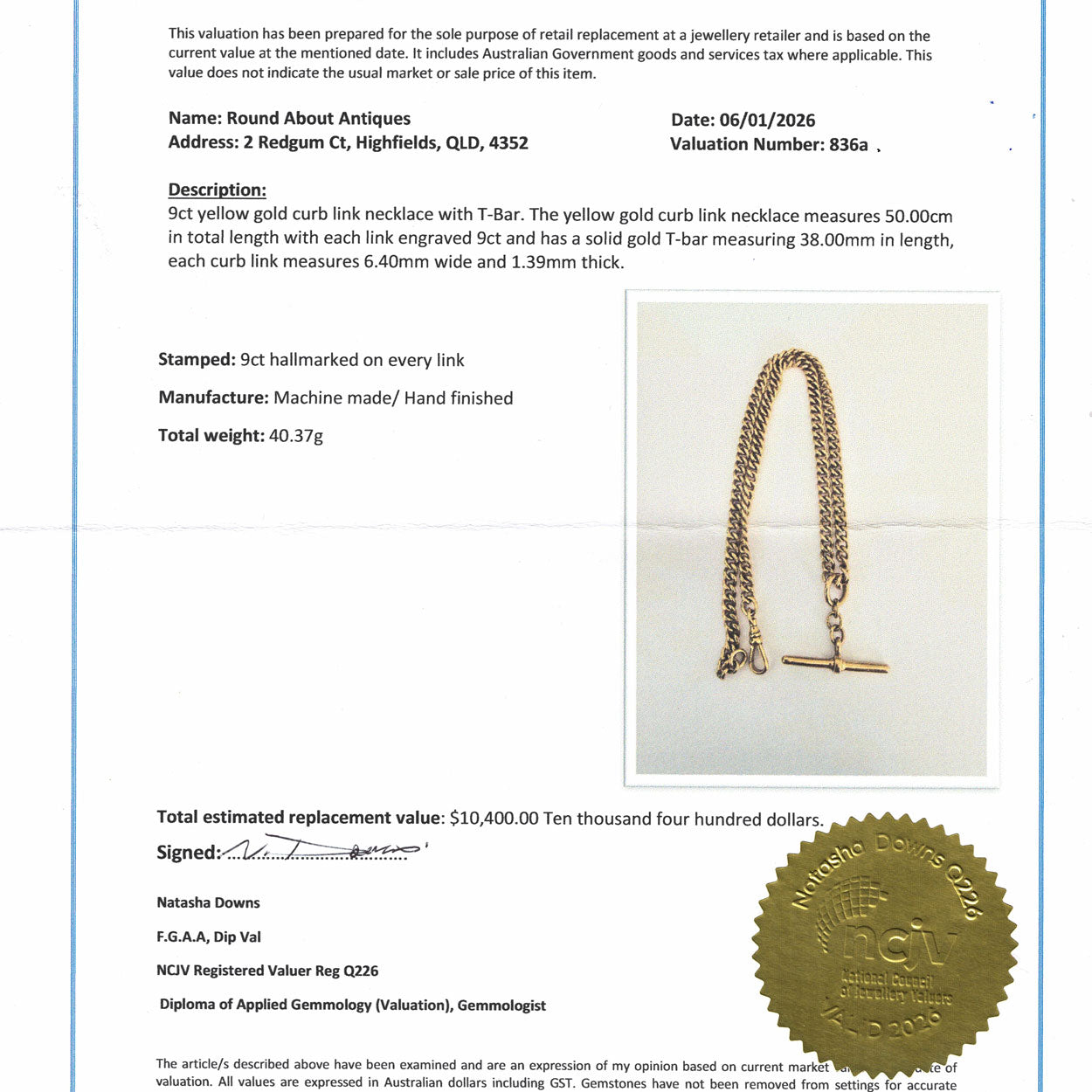 Victorian era 9ct Yellow Gold Albert chain and t bar | 40.37g | Valued $10400