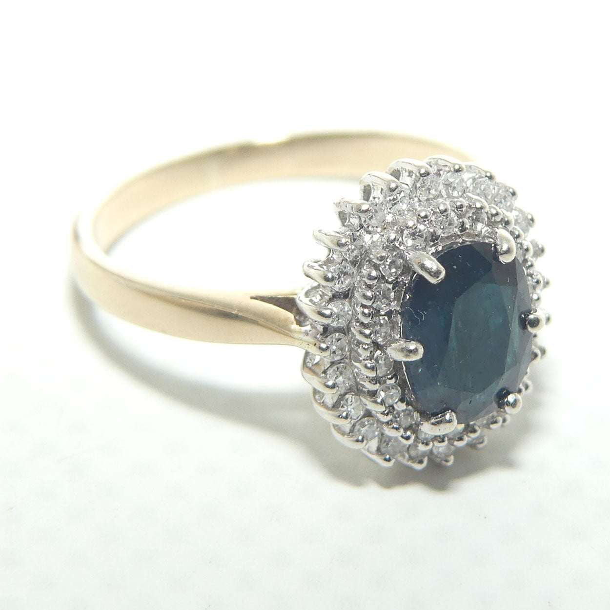 9ct Yellow and White Gold Blue Sapphire and 42 Diamond Dress Ring | Valued $3500