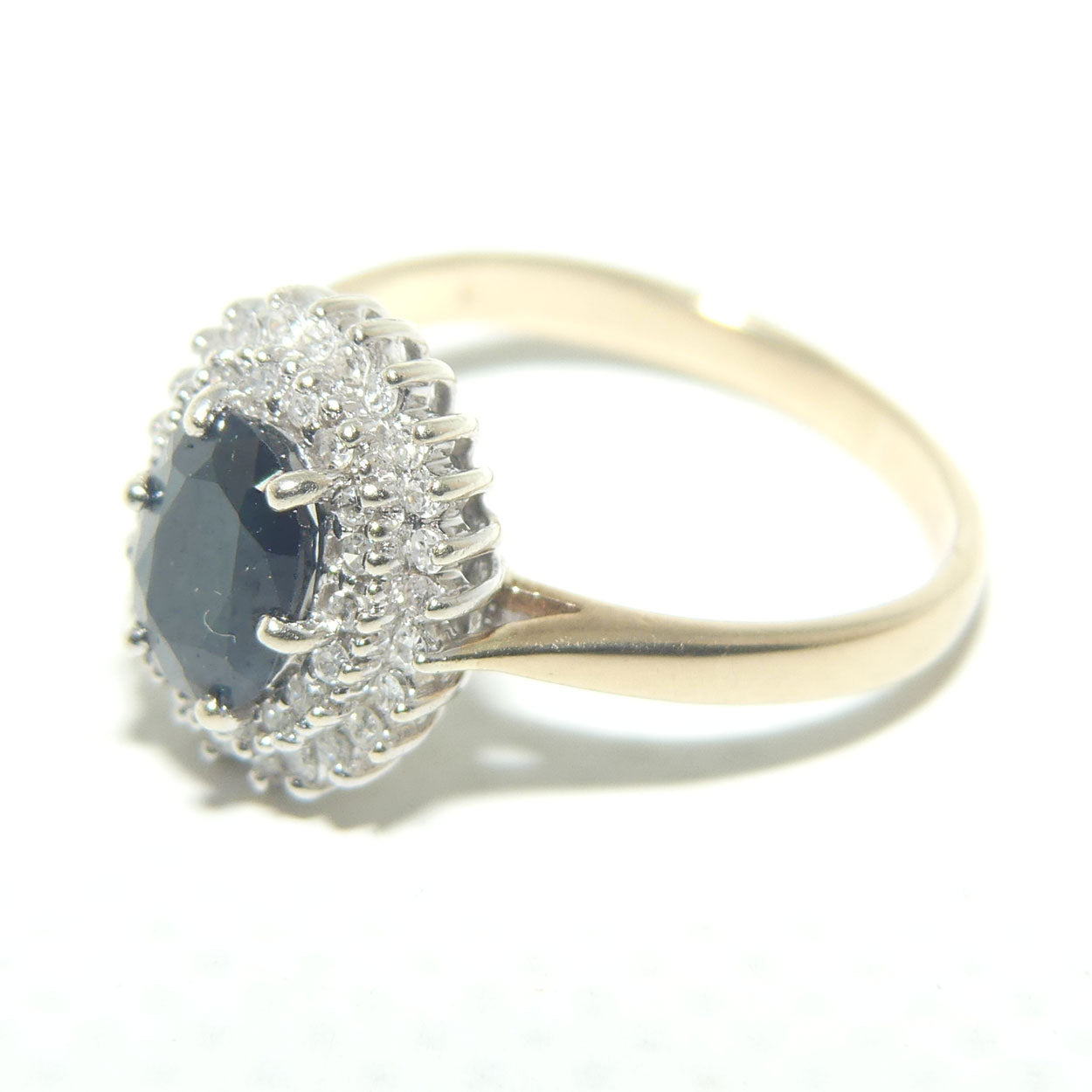9ct Yellow and White Gold Blue Sapphire and 42 Diamond Dress Ring | Valued $3500