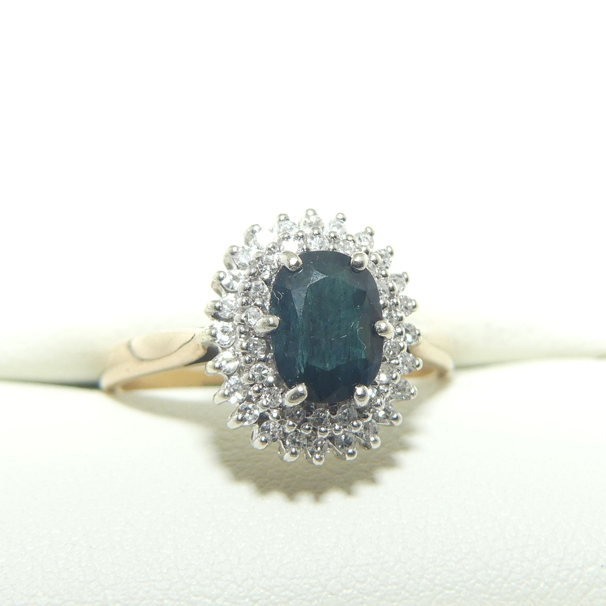 9ct Yellow and White Gold Blue Sapphire and 42 Diamond Dress Ring | Valued $3500