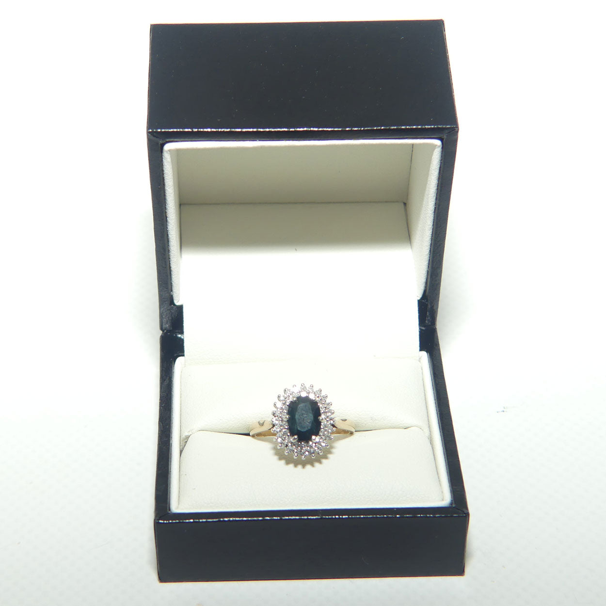 9ct Yellow and White Gold Blue Sapphire and 42 Diamond Dress Ring | Valued $3500