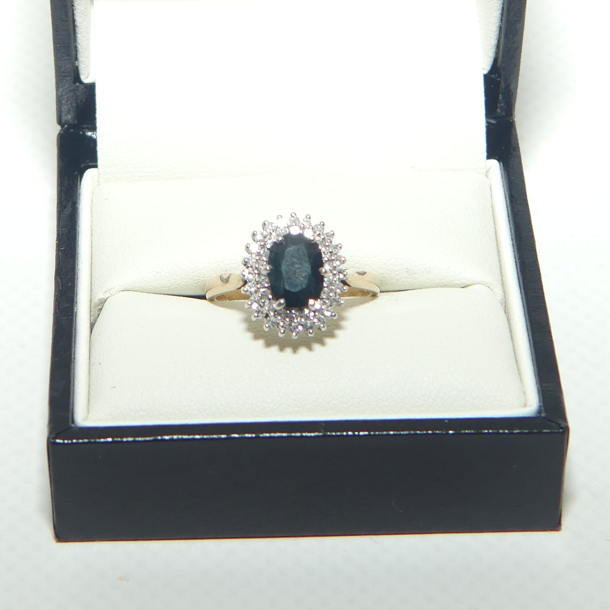 9ct Yellow and White Gold Blue Sapphire and 42 Diamond Dress Ring | Valued $3500