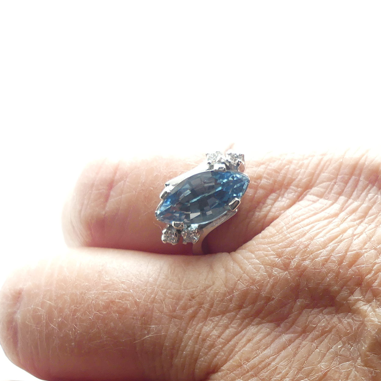 9ct White Gold 2.2ct Aquamarine and 4 Diamond Ring | Valued $8200