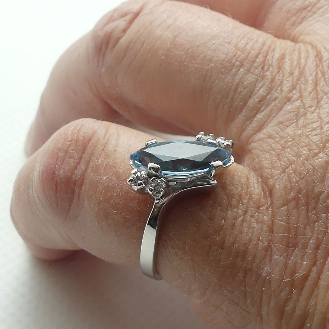 9ct White Gold 2.2ct Aquamarine and 4 Diamond Ring | Valued $8200