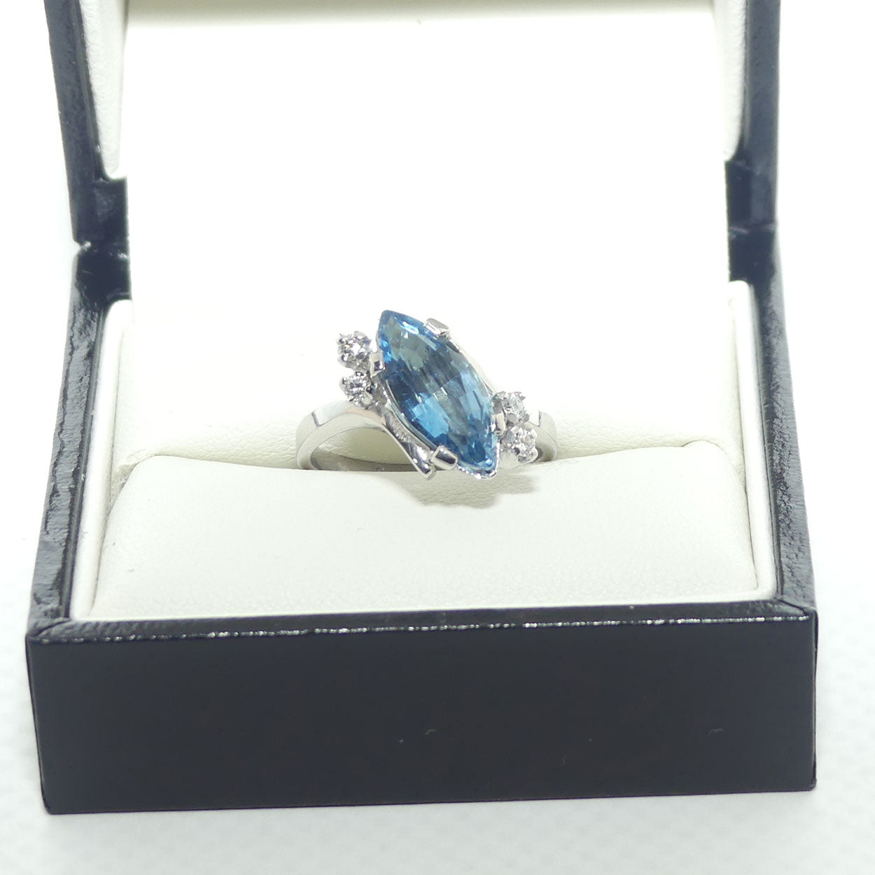 9ct White Gold 2.2ct Aquamarine and 4 Diamond Ring | Valued $8200