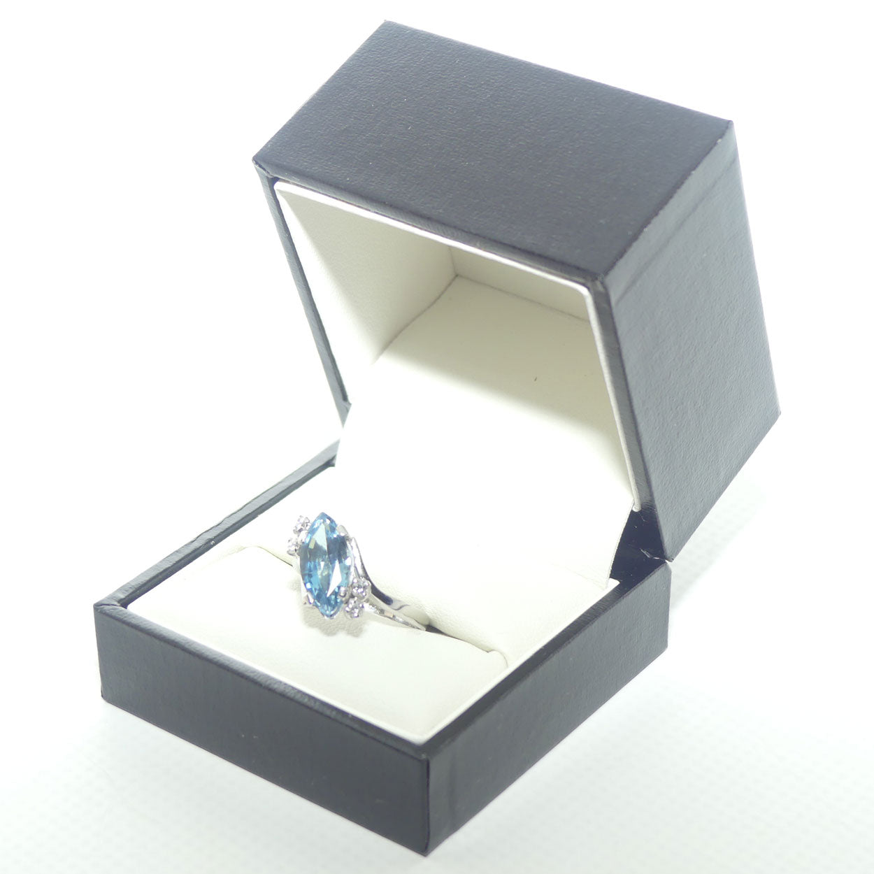 9ct White Gold 2.2ct Aquamarine and 4 Diamond Ring | Valued $8200