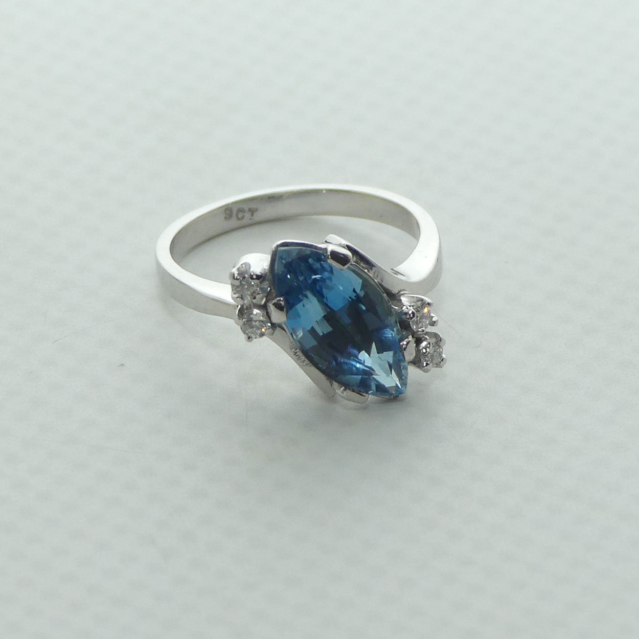9ct White Gold 2.2ct Aquamarine and 4 Diamond Ring | Valued $8200