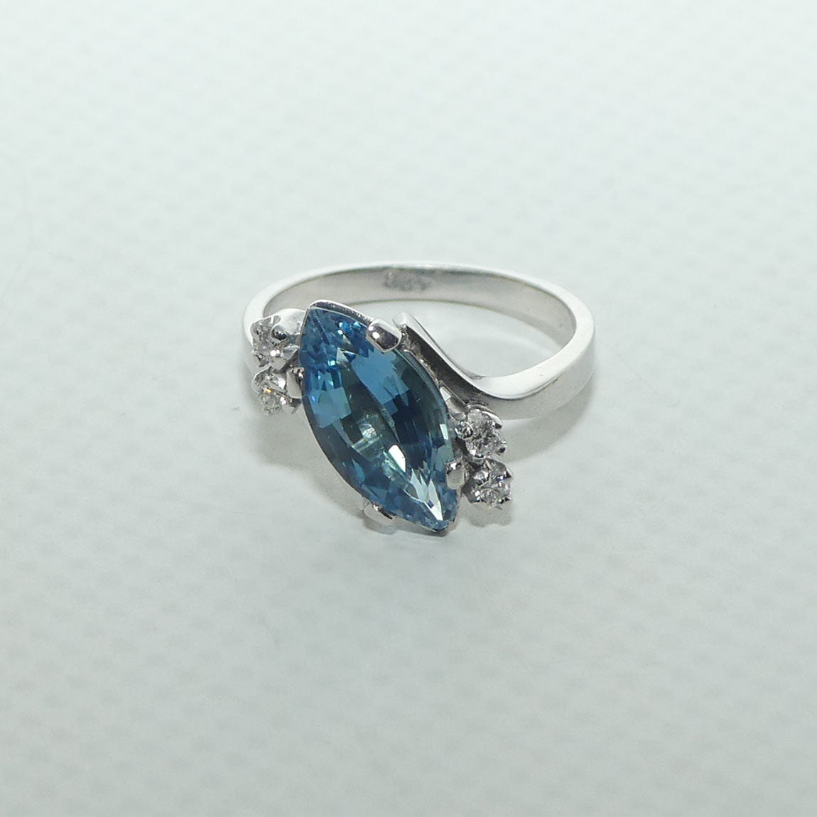 9ct White Gold 2.2ct Aquamarine and 4 Diamond Ring | Valued $8200