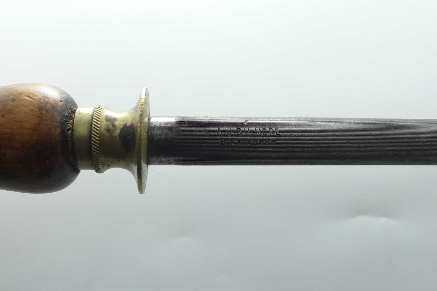 Antique Wooden Handle and Brass ferrule 38cm butchers steel | AJ GILMORE BIRMINGHAM