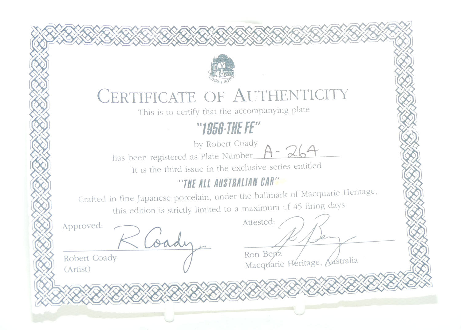 Bradex 03 M02 4.3 plate | The All Australian Car Series | 1956 The FE Holden | Plate Number A-264