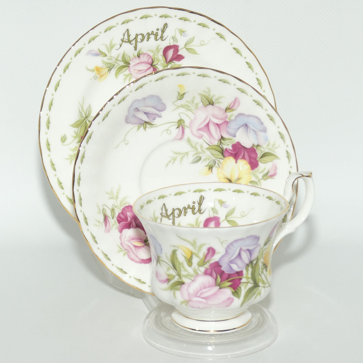 Royal Albert Bone China England | Flower of the Month series | April Sweet Pea trio