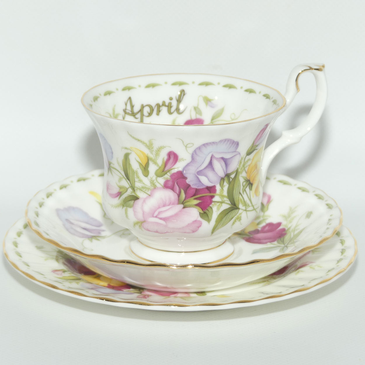 Royal Albert Bone China England | Flower of the Month series | April Sweet Pea trio