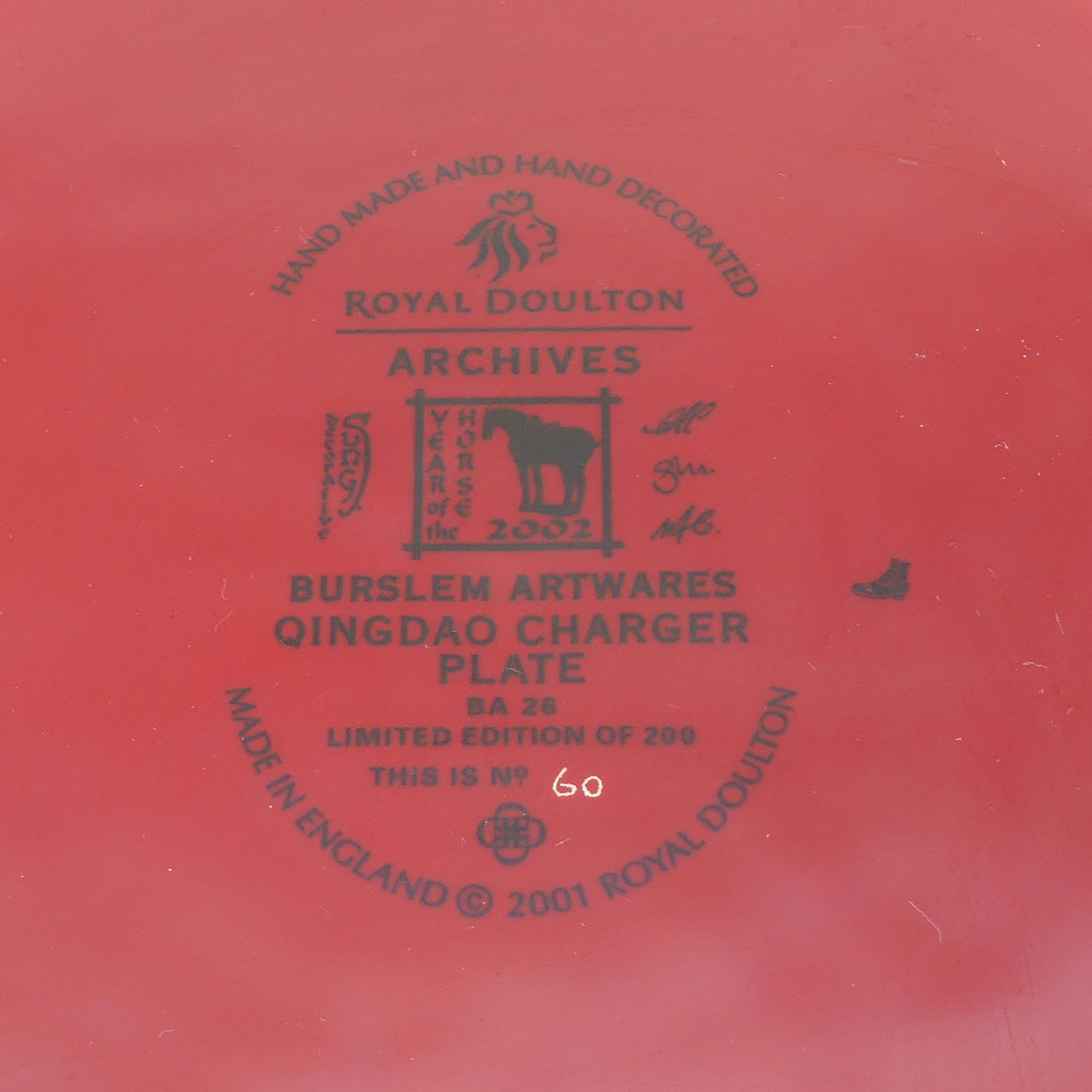 BA26 Royal Doulton Flambe Burslem Artwares Qingdao Charger plate (plaque only)