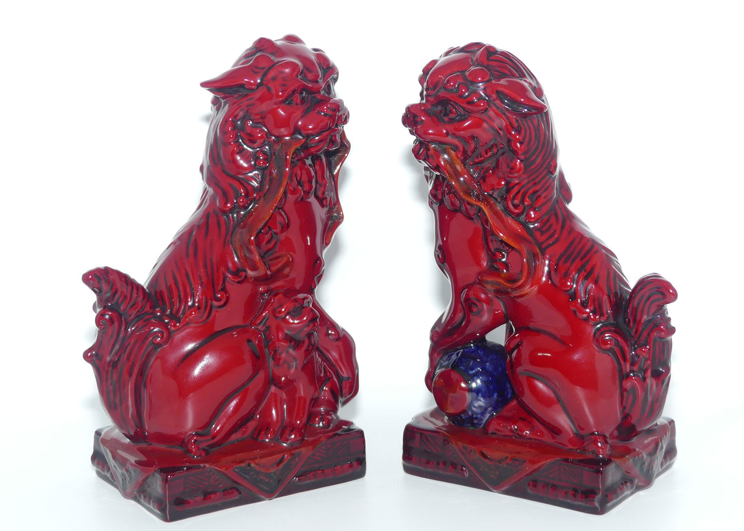 BA34 - BA35 Royal Doulton Flambe Burslem Artwares Qinghai Fo Dogs | Pair | LE69/250