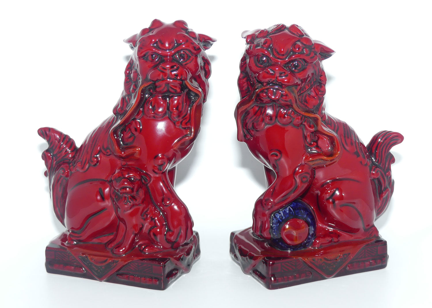 BA34 - BA35 Royal Doulton Flambe Burslem Artwares Qinghai Fo Dogs | Pair | LE69/250