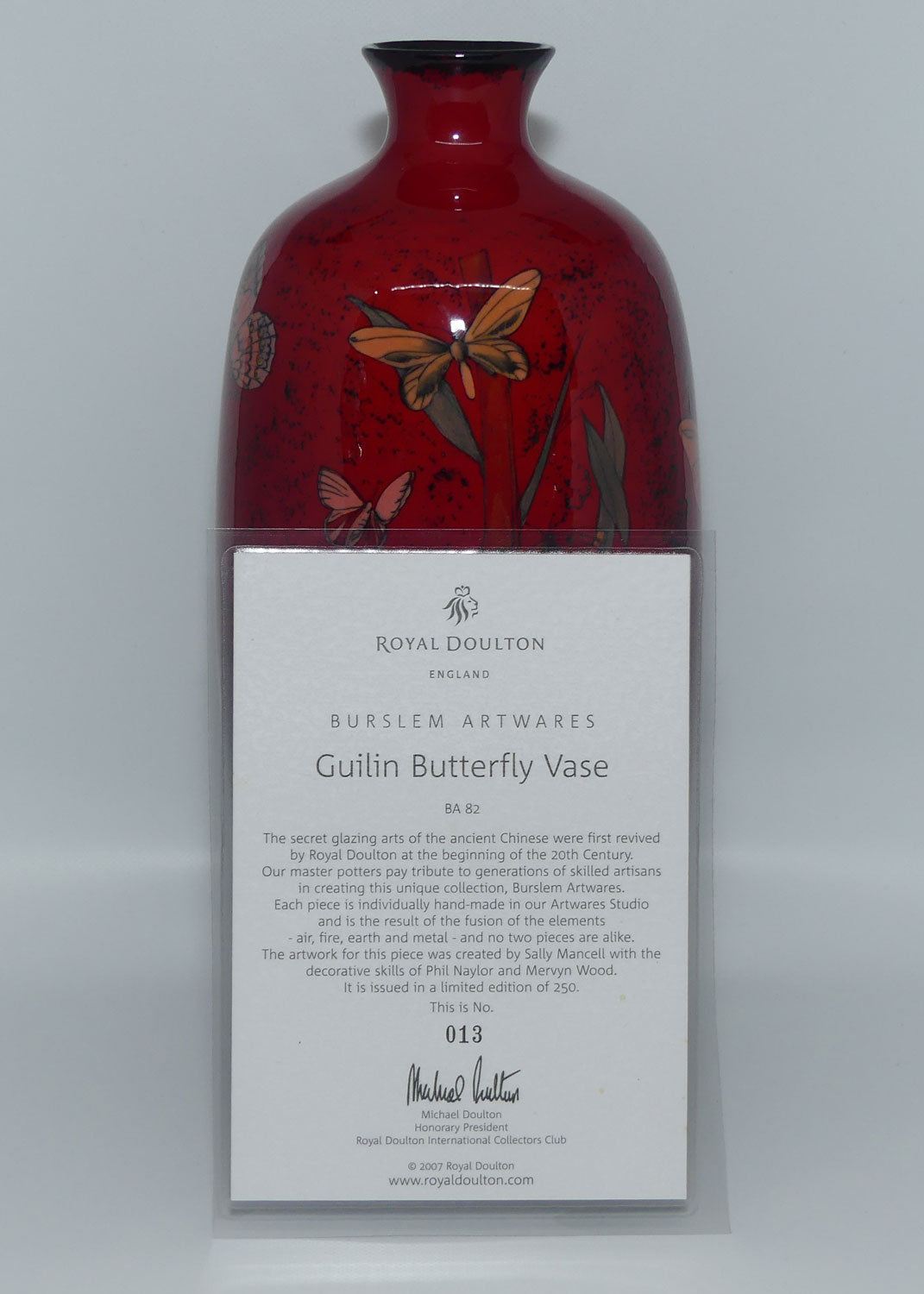 BA82 Royal Doulton Burslem Artwares Flambe | Guilin Butterfly vase | LE13/250