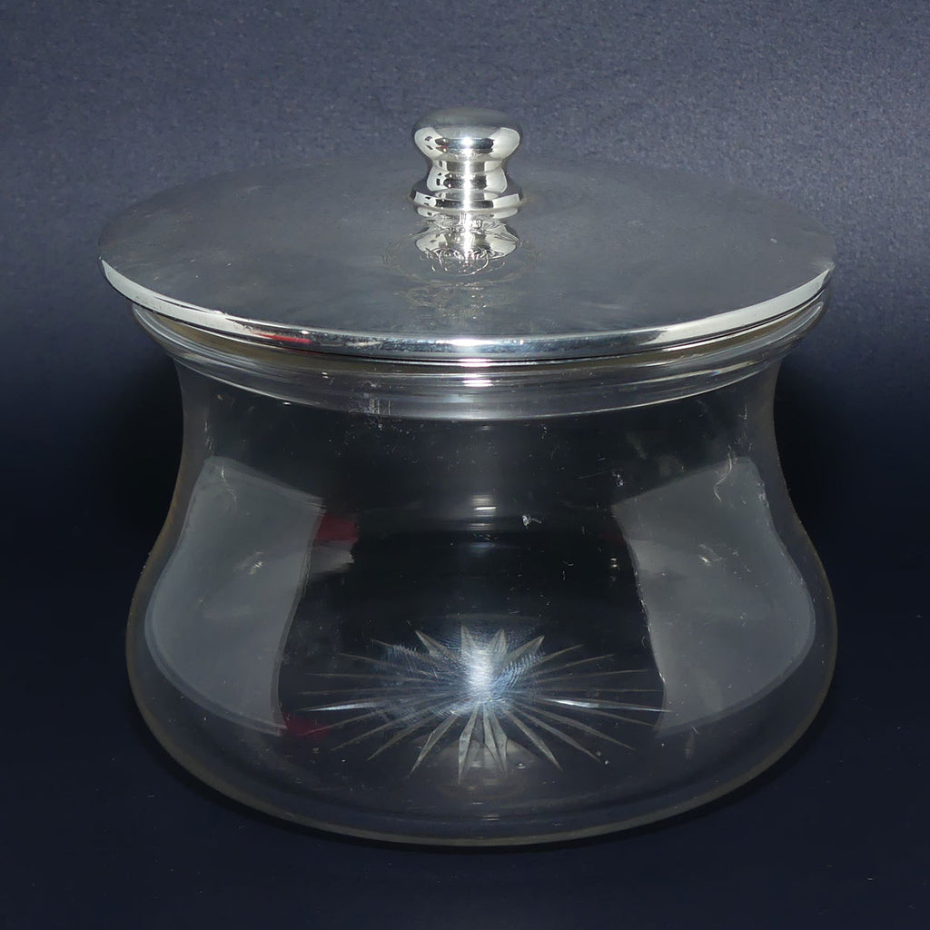 Sterling Silver lid and collar Glass Powder Bowl | Birmingham 1920