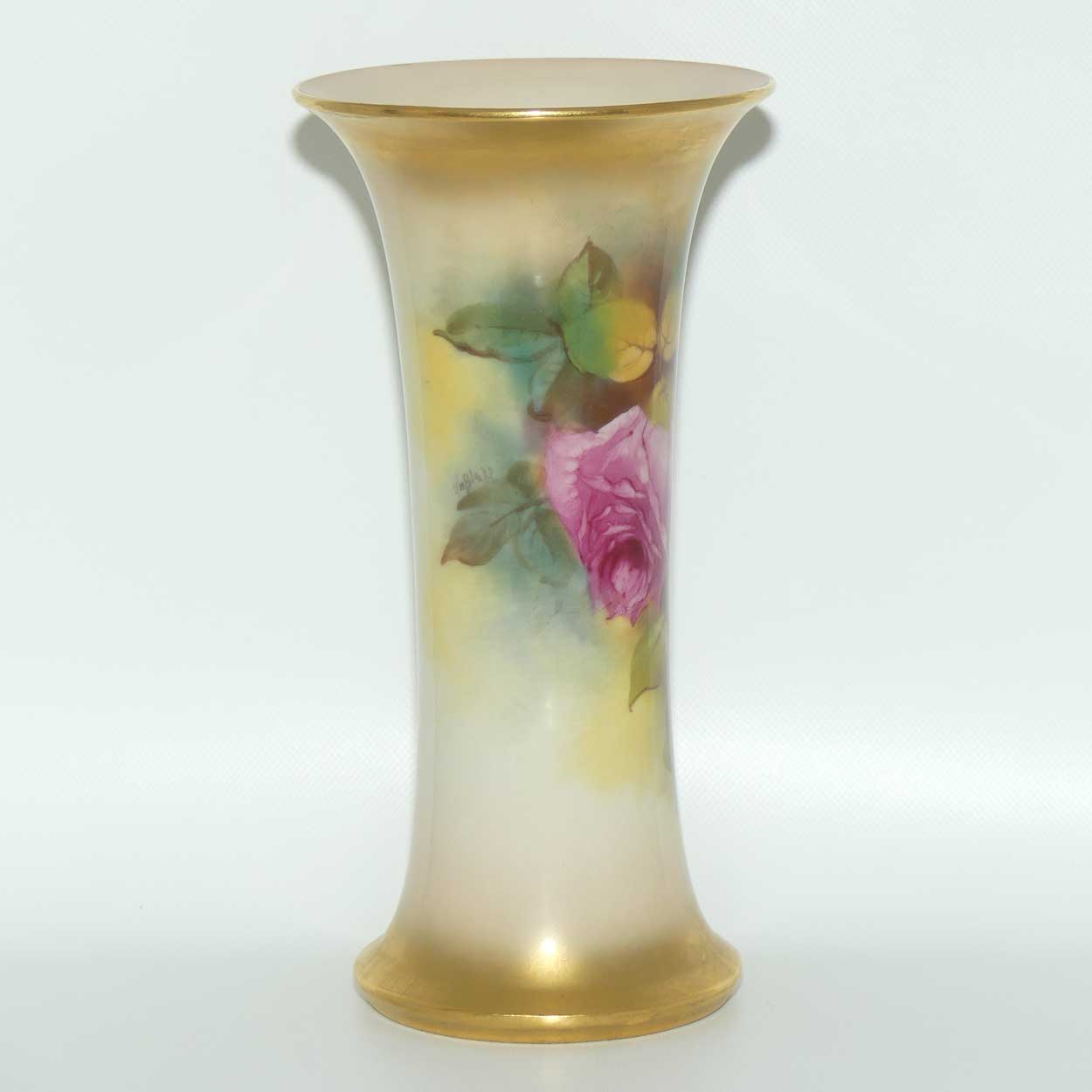 Royal Worcester hand painted Roses G923 trumpet vase (Blake)