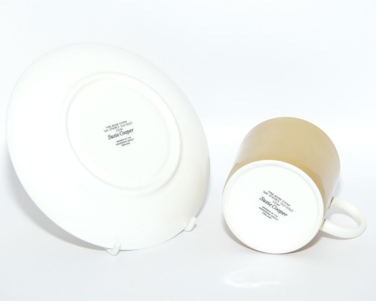 Susie Cooper Gay Stripes series | C2141 Old Gold demi tasse duo