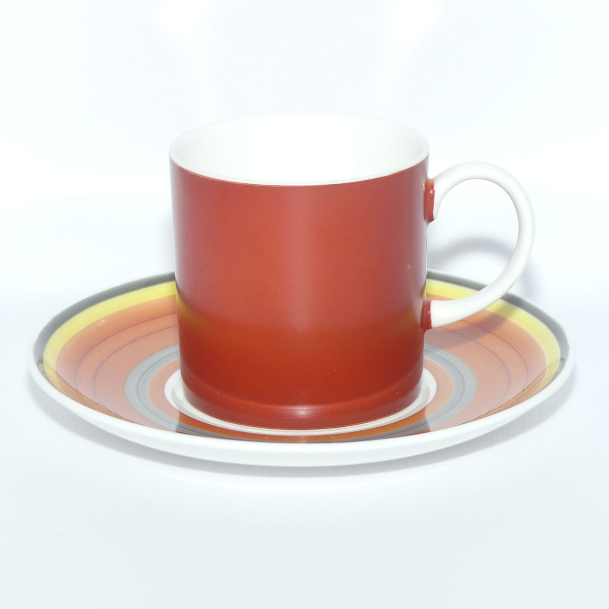 Susie Cooper Gay Stripes series | C2142 Red Pepper demi tasse duo