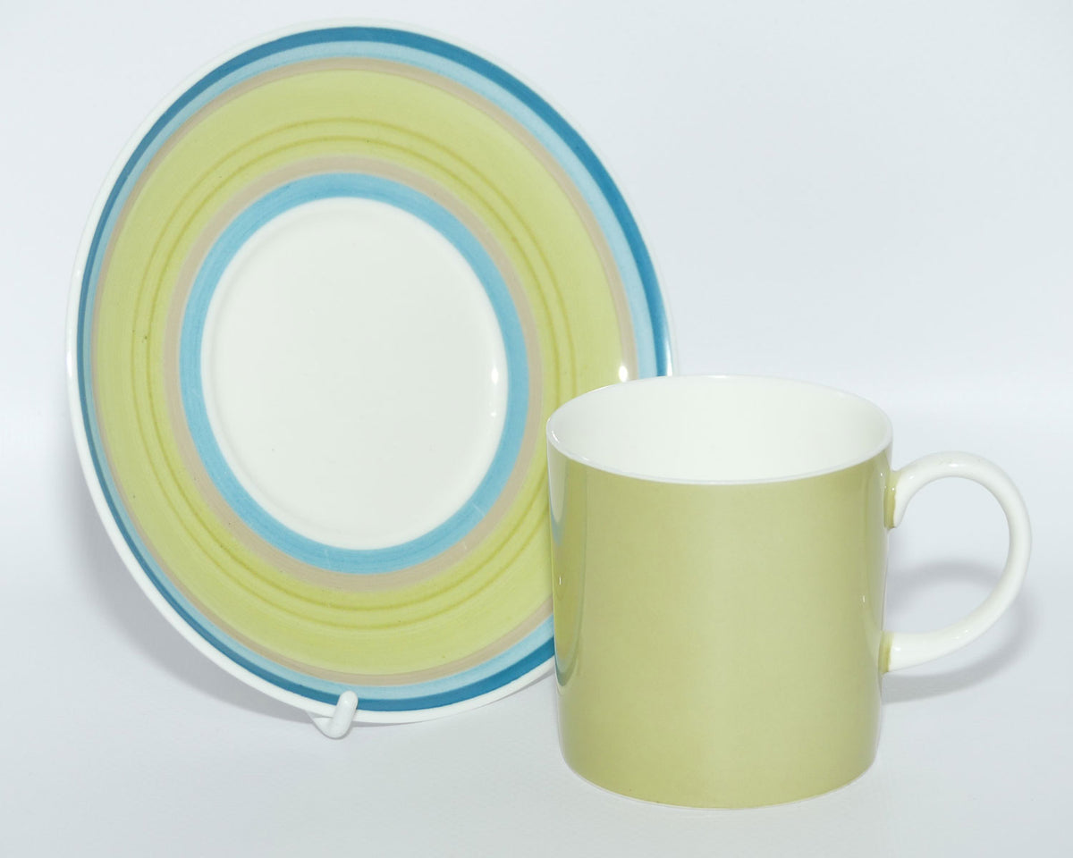 Susie Cooper Gay Stripes series | C2145 Apple Green demi tasse duo