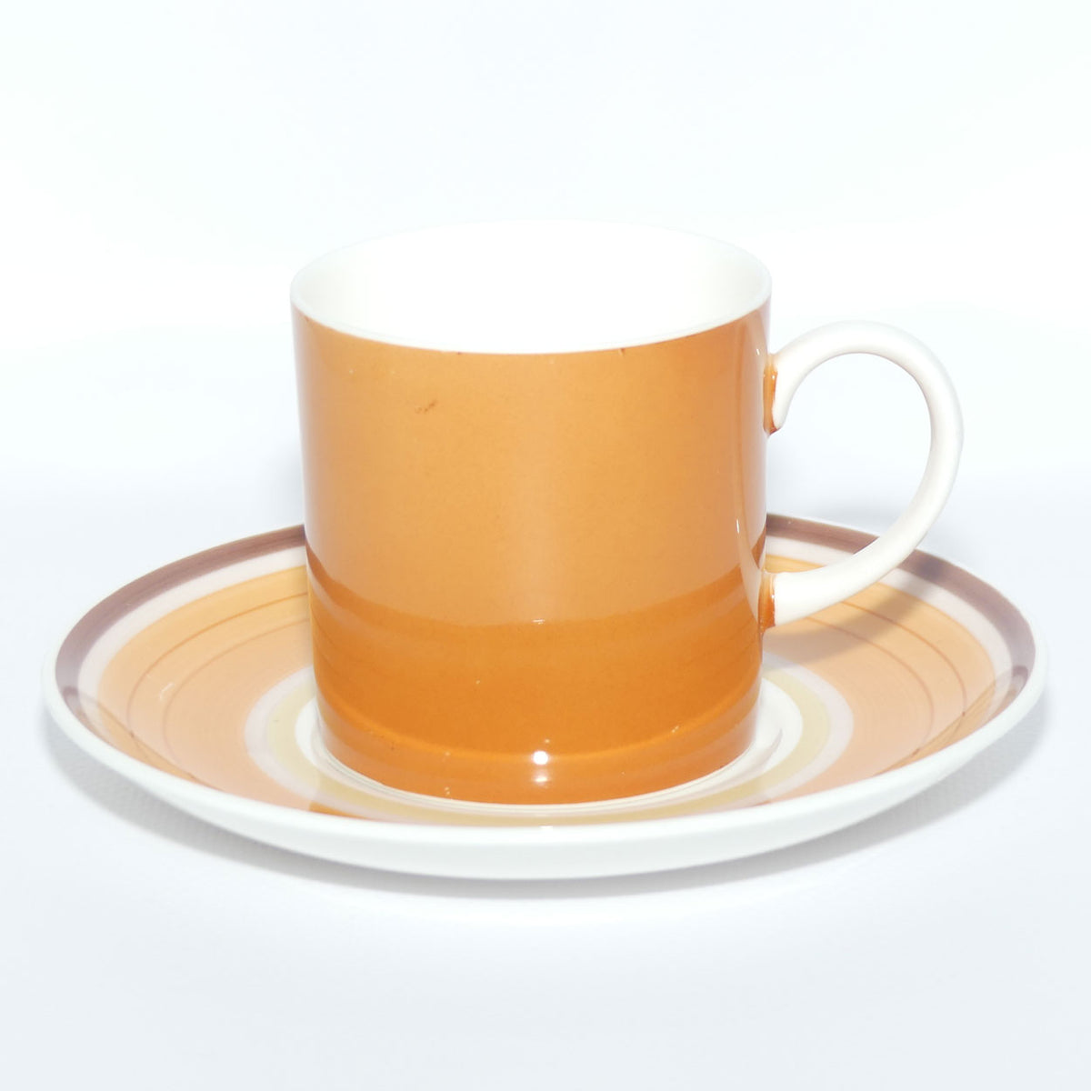 Susie Cooper Gay Stripes series | C2146 Cantaloupe demi tasse duo