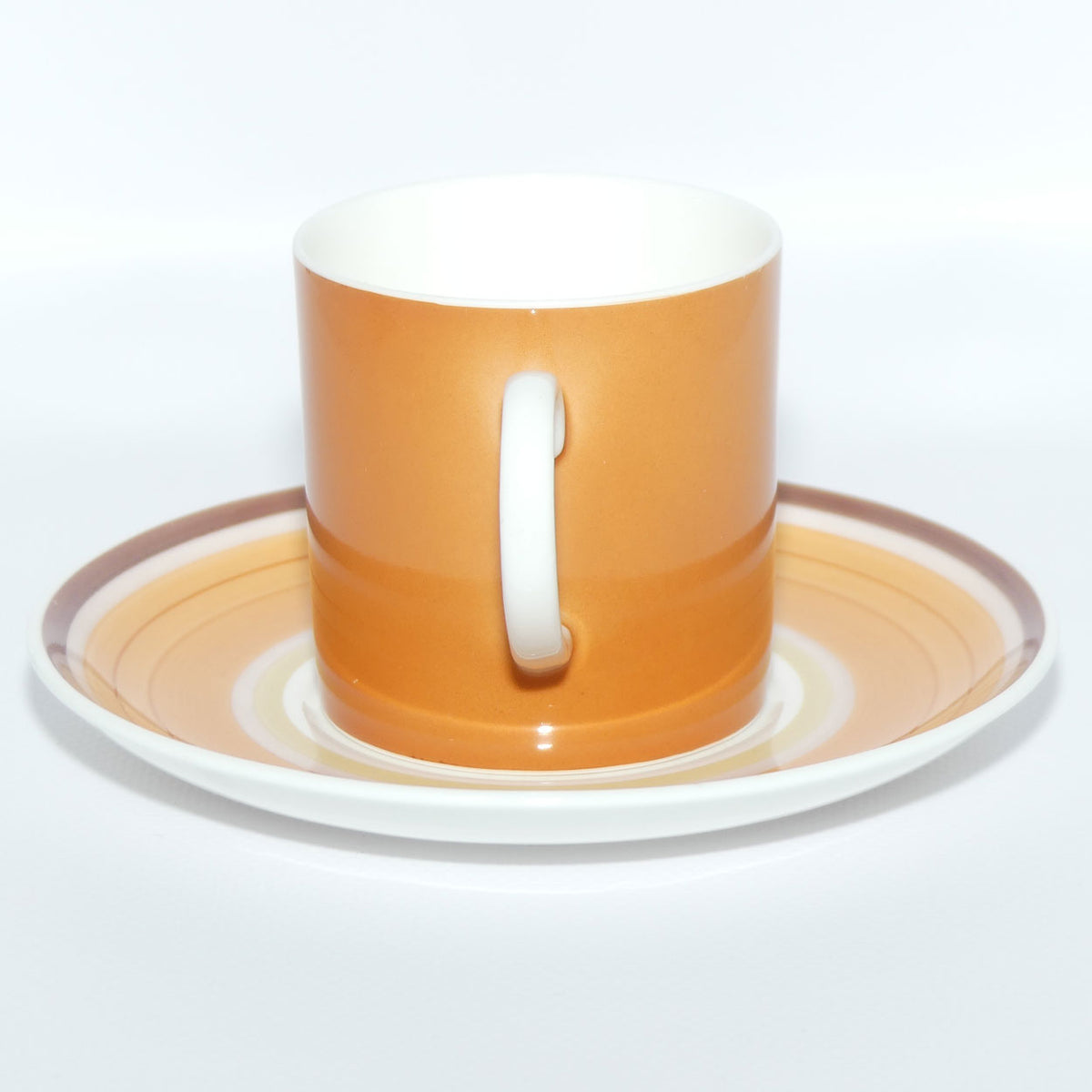 Susie Cooper Gay Stripes series | C2146 Cantaloupe demi tasse duo
