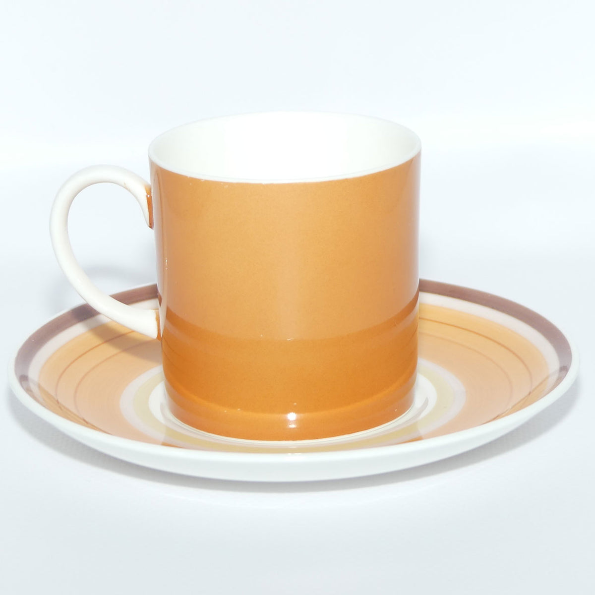Susie Cooper Gay Stripes series | C2146 Cantaloupe demi tasse duo