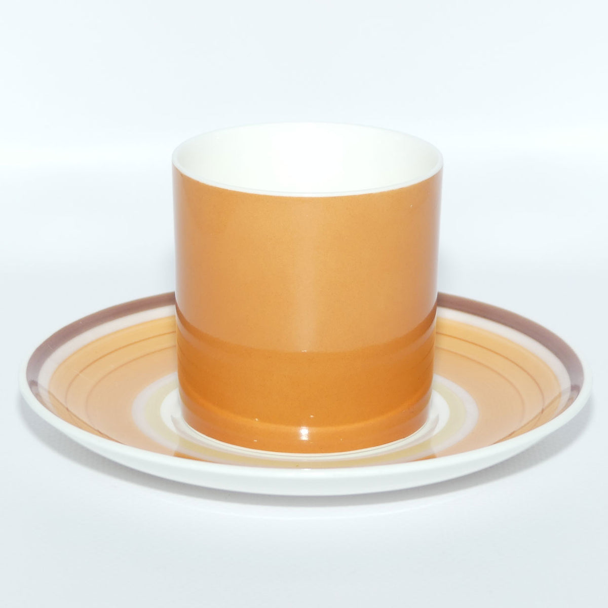 Susie Cooper Gay Stripes series | C2146 Cantaloupe demi tasse duo
