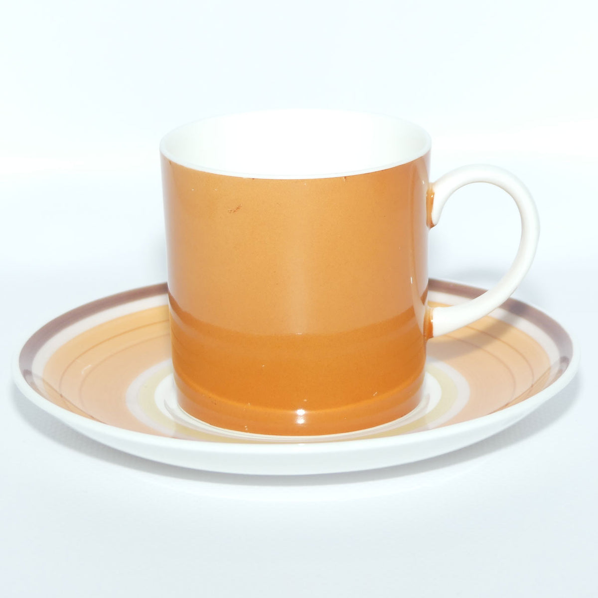 Susie Cooper Gay Stripes series | C2146 Cantaloupe demi tasse duo