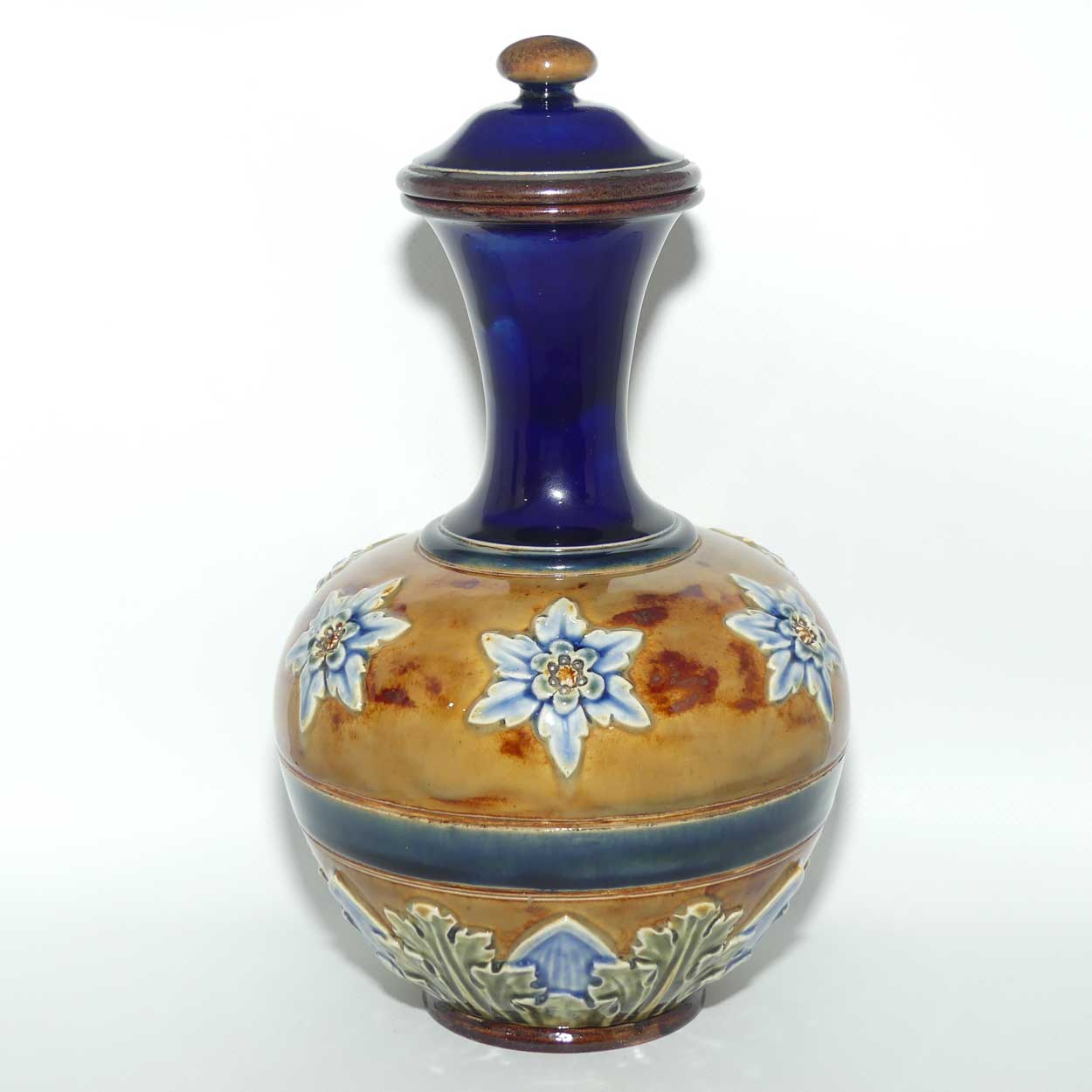 Doulton Lambeth Blue glaze Floral pattern lidded Apothecary Jar | made for Claudius Ash & Sons Ltd London | 9932
