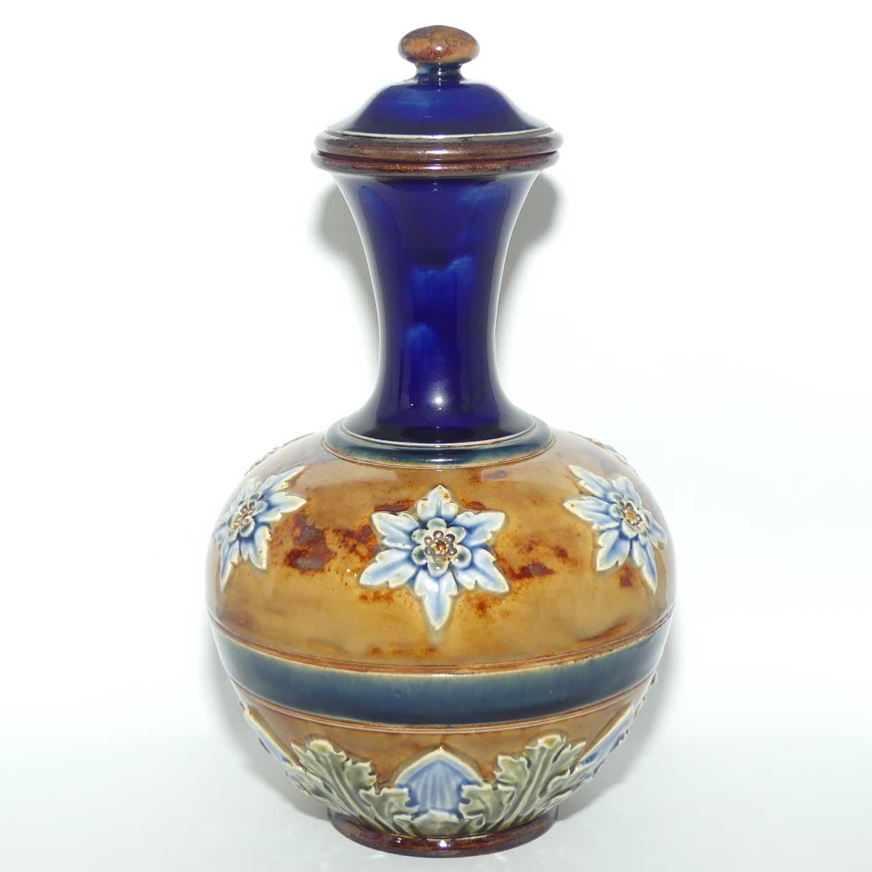 Doulton Lambeth Blue glaze Floral pattern lidded Apothecary Jar | made for Claudius Ash & Sons Ltd London | 9932