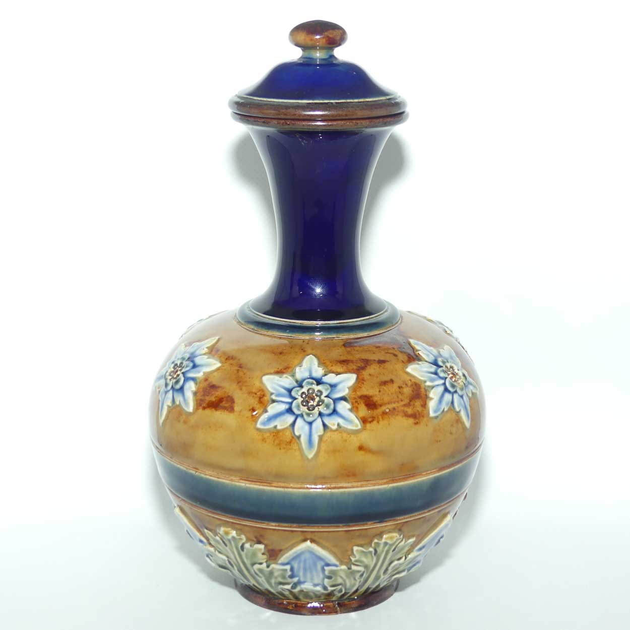 Doulton Lambeth Blue glaze Floral pattern lidded Apothecary Jar | made for Claudius Ash & Sons Ltd London | 9932
