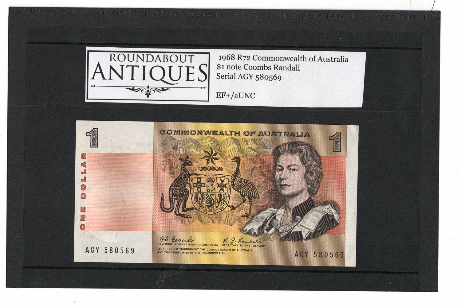 1968 R72 Commonwealth of Australia | $1 note Coombs Randall | EF+/aUNC | Serial AGY 580569