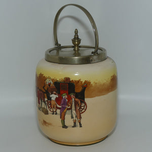 Royal Doulton Coaching Days biscuit barrel | EP lid and round handle D2716