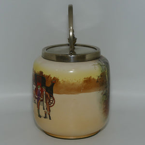 Royal Doulton Coaching Days biscuit barrel | EP lid and round handle D2716