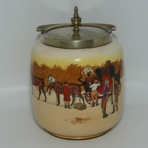 Royal Doulton Coaching Days biscuit barrel | EP lid and round handle D2716