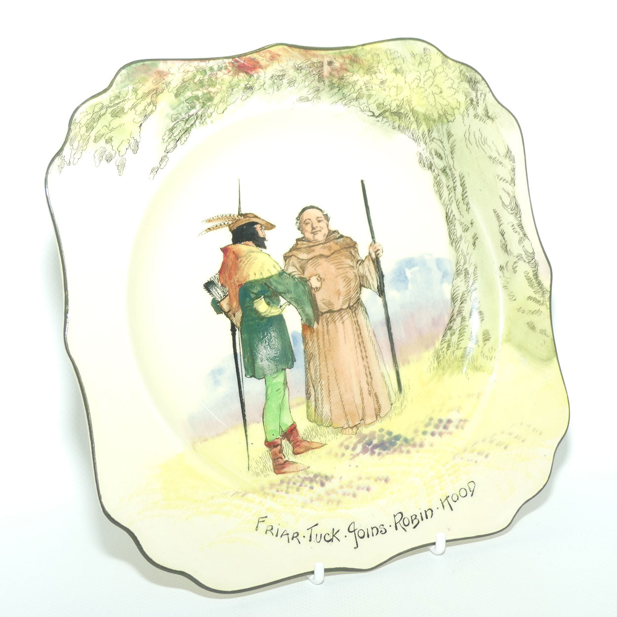 Royal Doulton Under the Greenwood Tree square plate D3751 | Friar Tuck Joins Robin Hood
