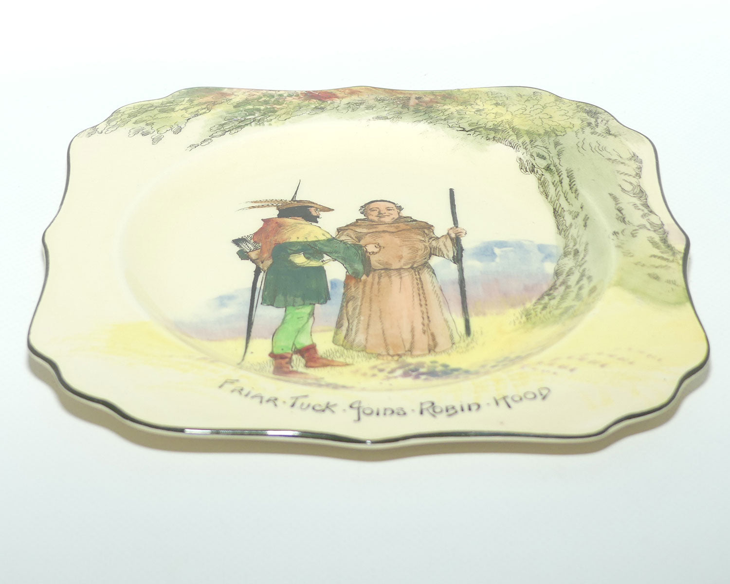 Royal Doulton Under the Greenwood Tree square plate D3751 | Friar Tuck Joins Robin Hood