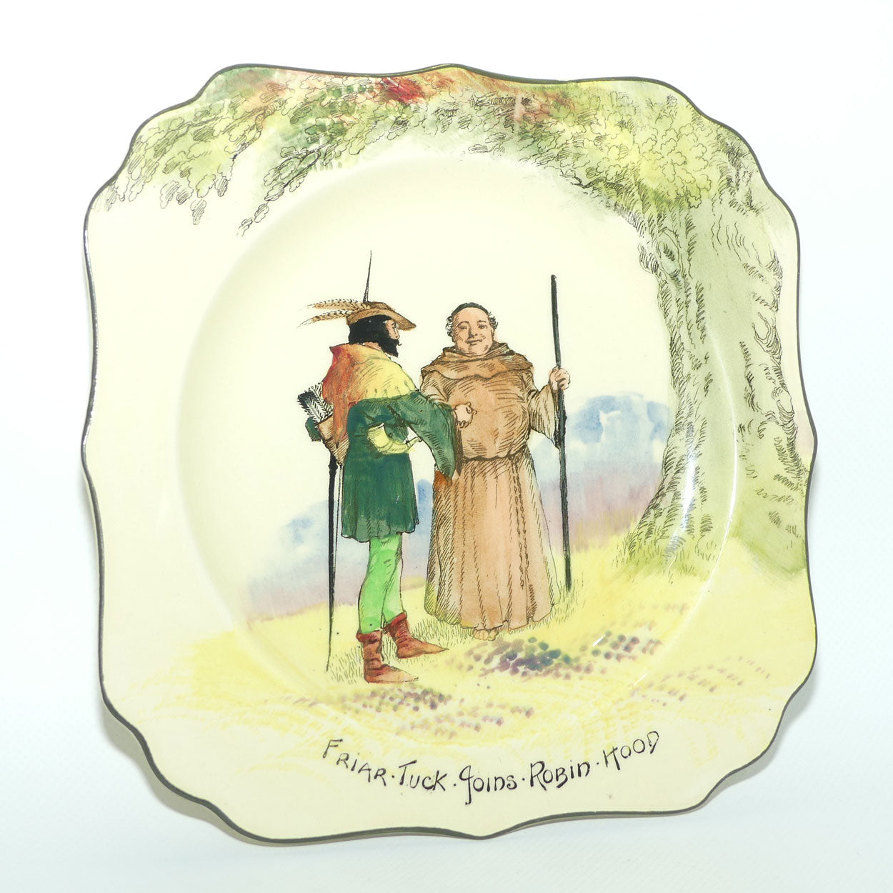 Royal Doulton Under the Greenwood Tree square plate D3751 | Friar Tuck Joins Robin Hood