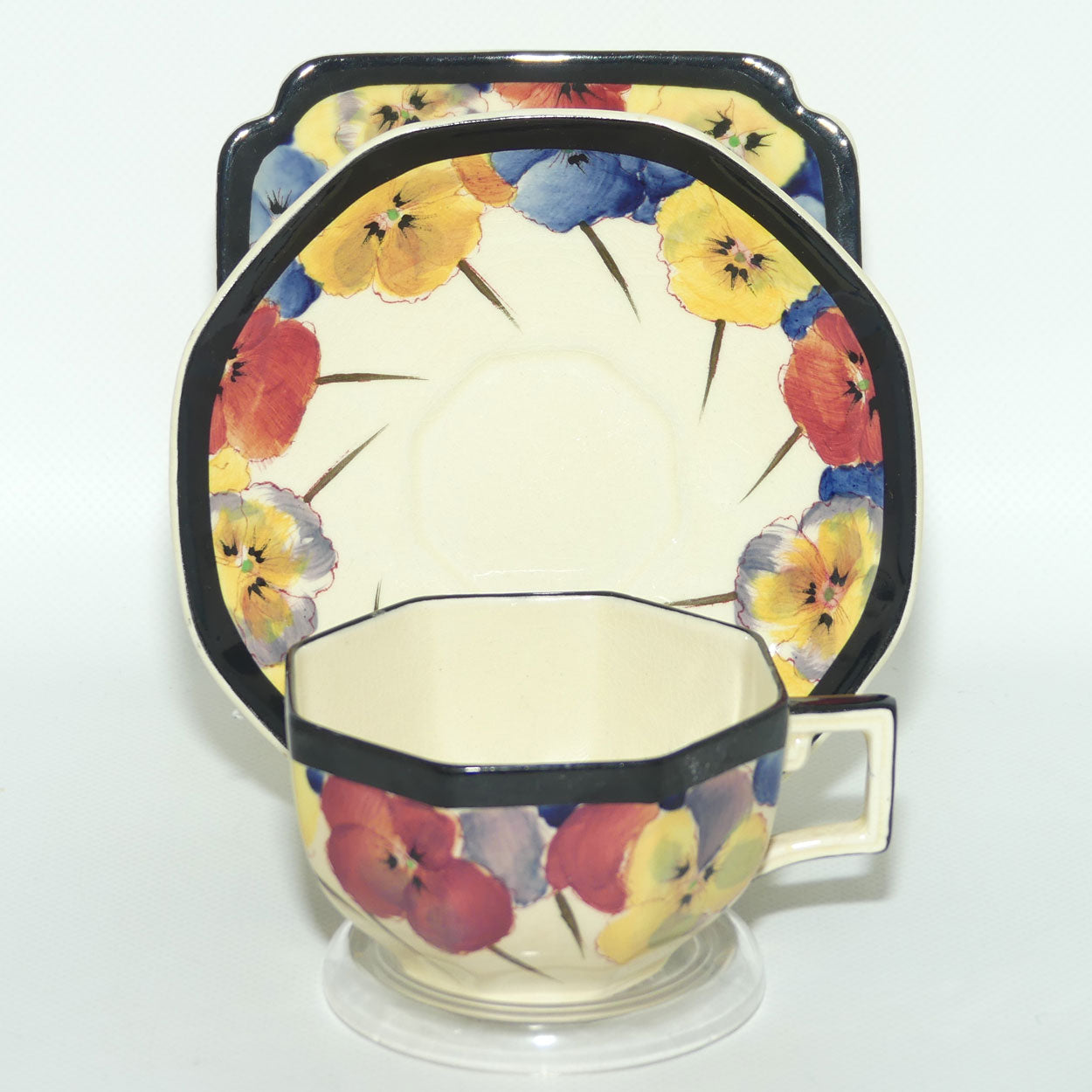 Royal Doulton Pansy with Black Border D4049 | tea trio #1
