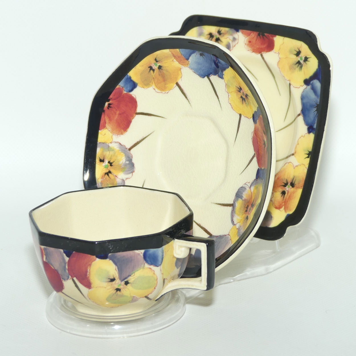 Royal Doulton Pansy with Black Border D4049 | tea trio #1