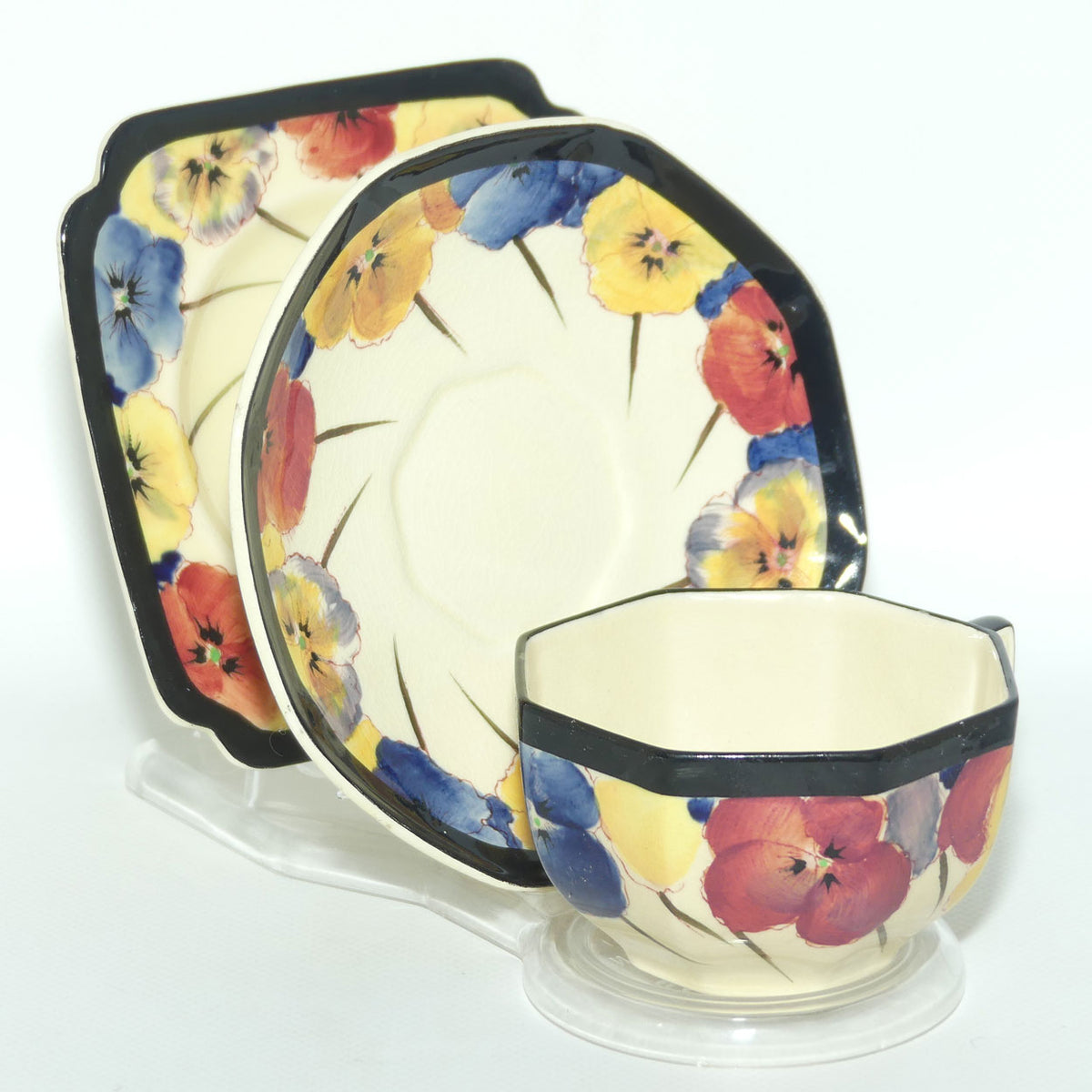 Royal Doulton Pansy with Black Border D4049 | tea trio #1