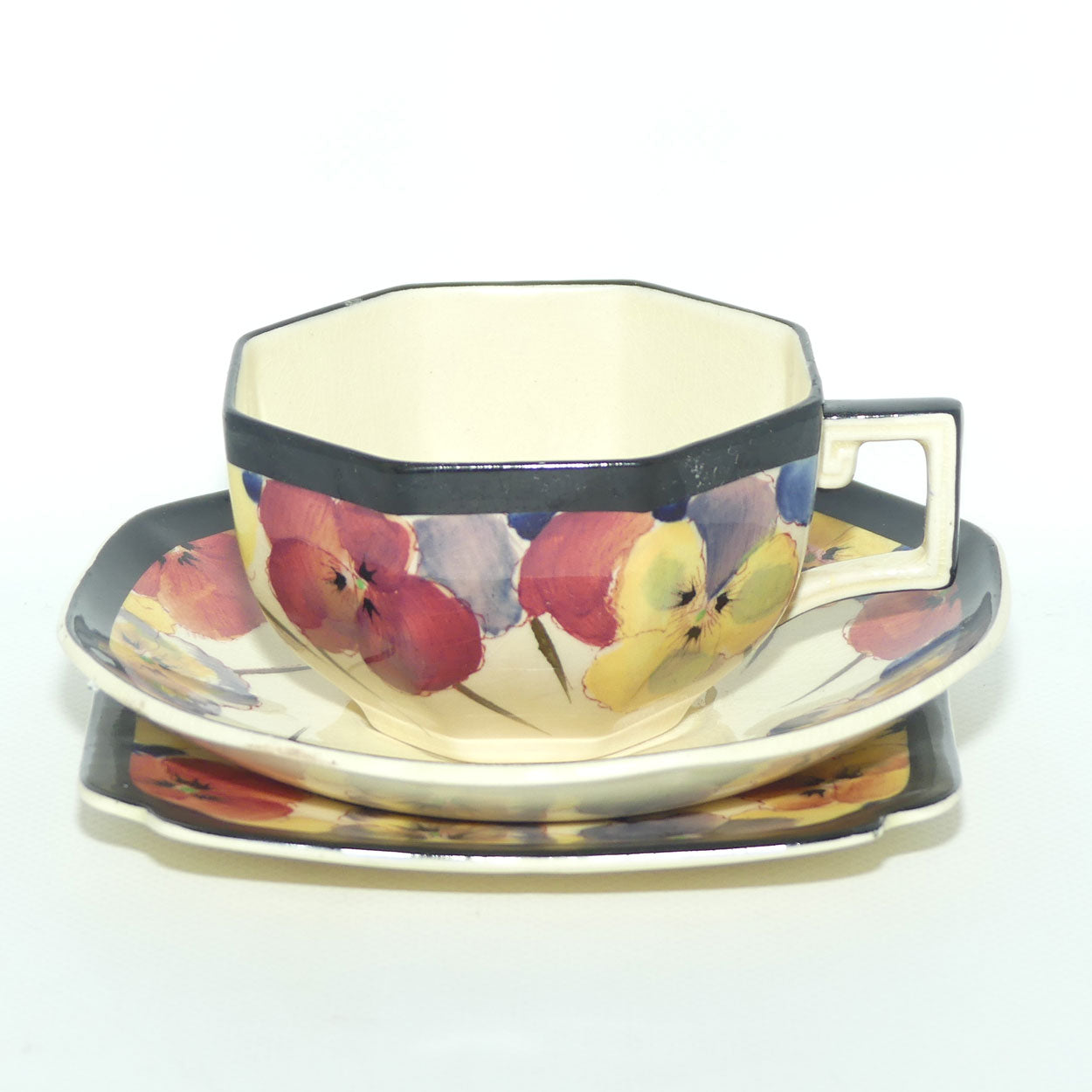 Royal Doulton Pansy with Black Border D4049 | tea trio #1