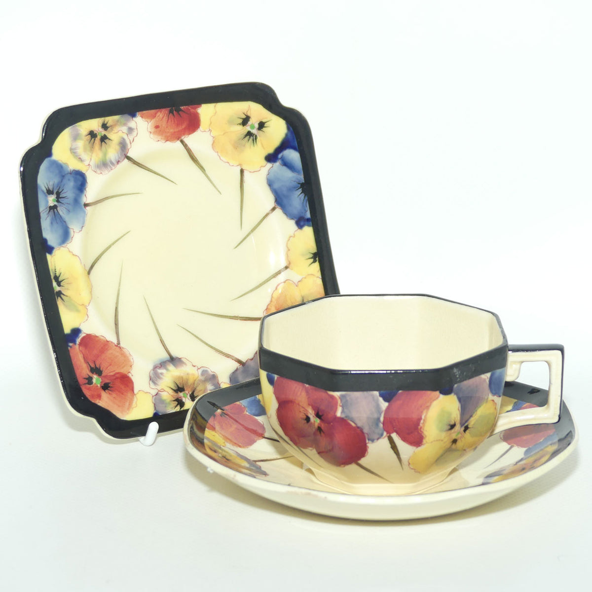 Royal Doulton Pansy with Black Border D4049 | tea trio #1