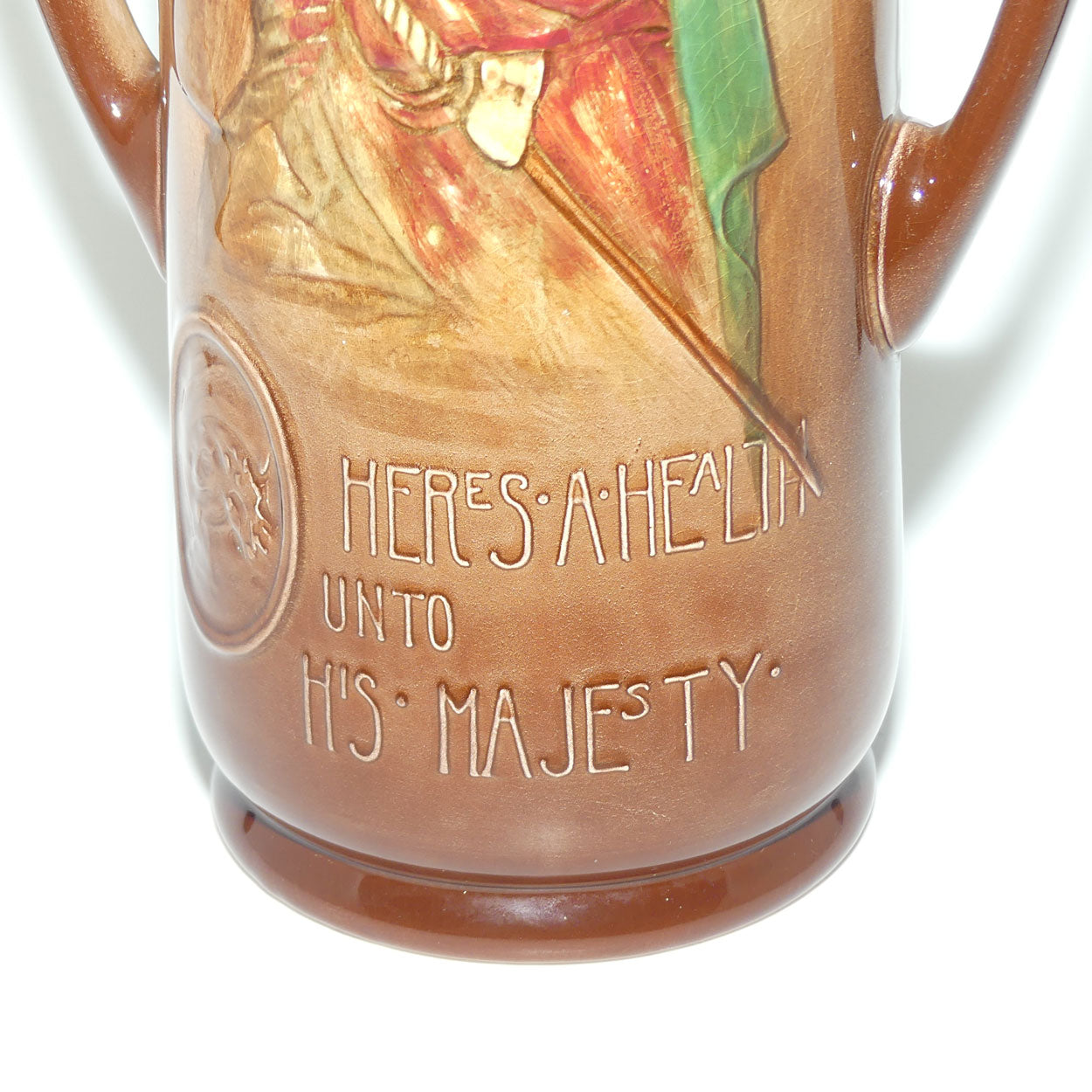 Royal Doulton Aerographed Brown Here's a Health Unto his Majesty double handled vase D5719 | #1
