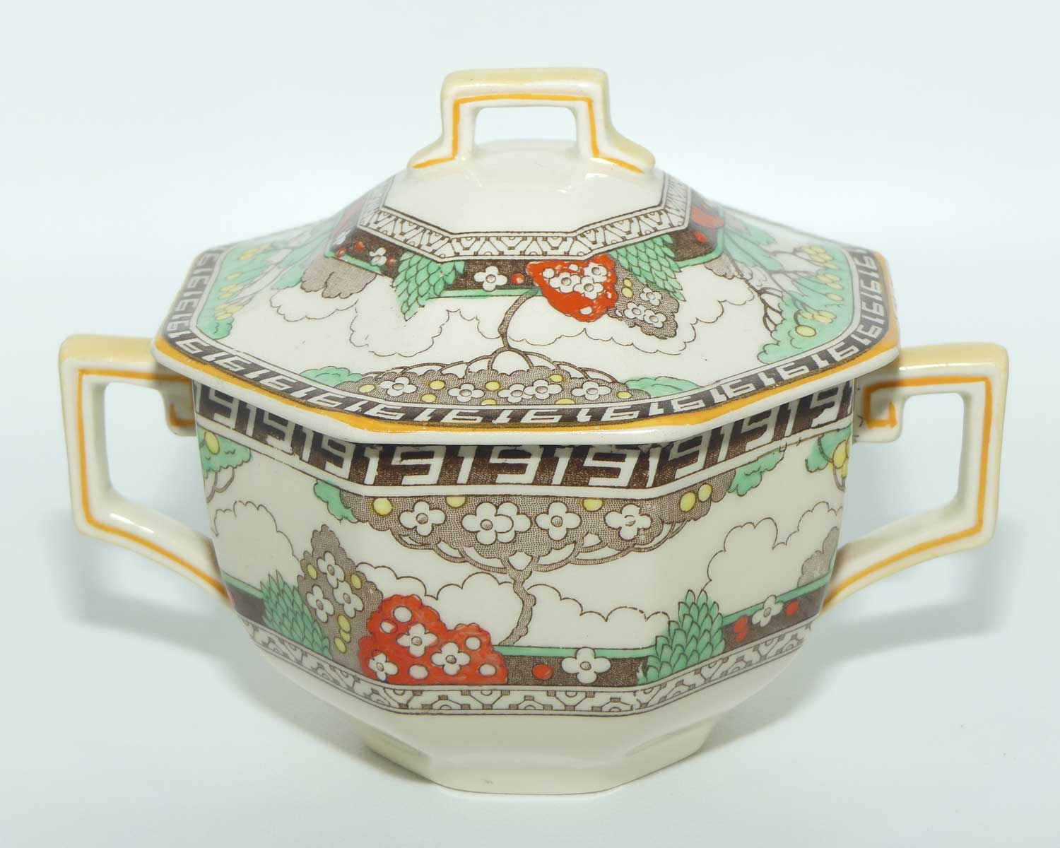 Royal Doulton Art Deco octagonal covered pot and underplate D5805
